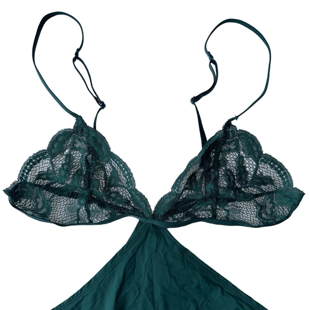 LA SENZA BABYDOLL CAMI TOP WOMENS M DARK GREEN SHEER LACE BRA SEXY LINGERIE - Picture 2 of 15